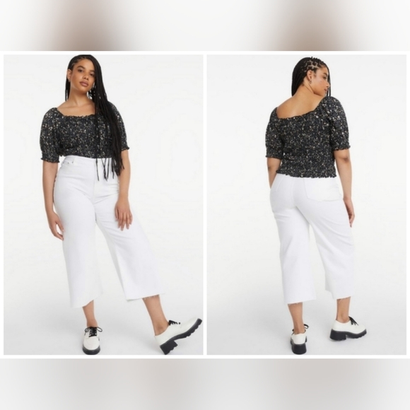 Reitmans Denim - NWT Wide-Leg Jeans High-Rise Plus Size White Colour Stretchy Cropped